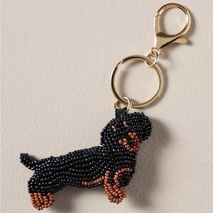 Anthropologie Beaded Dachshund Keychain - Black and Brown